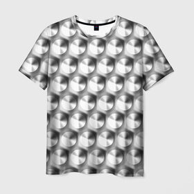 Мужская футболка 3D с принтом Круги на металле в Белгороде, 100% полиэфир | прямой крой, круглый вырез горловины, длина до линии бедер | белый | паттерн | текстура | черный