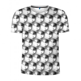 Мужская футболка 3D спортивная с принтом Круги на металле в Белгороде, 100% полиэстер с улучшенными характеристиками | приталенный силуэт, круглая горловина, широкие плечи, сужается к линии бедра | белый | паттерн | текстура | черный