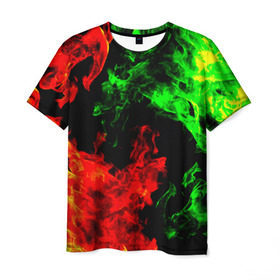 Мужская футболка 3D с принтом Огненная битва в Белгороде, 100% полиэфир | прямой крой, круглый вырез горловины, длина до линии бедер | дым | зеленый | красный | огонь