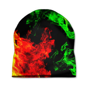 Шапка 3D с принтом Огненная битва в Белгороде, 100% полиэстер | универсальный размер, печать по всей поверхности изделия | Тематика изображения на принте: дым | зеленый | красный | огонь