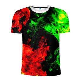 Мужская футболка 3D спортивная с принтом Огненная битва в Белгороде, 100% полиэстер с улучшенными характеристиками | приталенный силуэт, круглая горловина, широкие плечи, сужается к линии бедра | дым | зеленый | красный | огонь