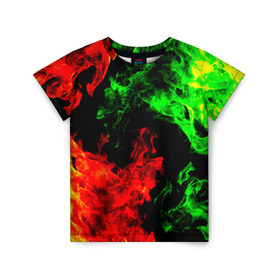 Детская футболка 3D с принтом Огненная битва в Белгороде, 100% гипоаллергенный полиэфир | прямой крой, круглый вырез горловины, длина до линии бедер, чуть спущенное плечо, ткань немного тянется | дым | зеленый | красный | огонь