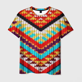 Мужская футболка 3D с принтом Вышивка шерстью в Белгороде, 100% полиэфир | прямой крой, круглый вырез горловины, длина до линии бедер | вязаный | геометрия | орнамент | свитер