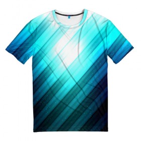 Мужская футболка 3D с принтом В полоску в Белгороде, 100% полиэфир | прямой крой, круглый вырез горловины, длина до линии бедер | линии | полосы | синий