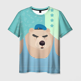 Мужская футболка 3D с принтом Медведь - вдвшник в Белгороде, 100% полиэфир | прямой крой, круглый вырез горловины, длина до линии бедер | вдв | военные | военный | воздушные войска | медведь | морпех | нас мало но мы в тельняшках | русский | солдат | тельняшка