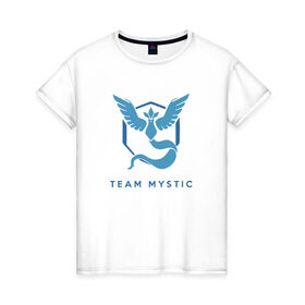 Женская футболка хлопок с принтом Team mystic в Белгороде, 100% хлопок | прямой крой, круглый вырез горловины, длина до линии бедер, слегка спущенное плечо | 