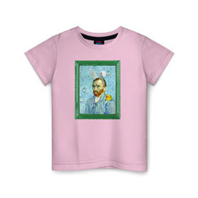 Детская футболка хлопок с принтом Детство Ван Гога в Белгороде, 100% хлопок | круглый вырез горловины, полуприлегающий силуэт, длина до линии бедер | автопортрет | ван гог | детство | зайчик | зелёный | личность | портрет | рама | рамка | синий | уточка | ушки