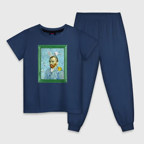 Детская пижама хлопок с принтом Детство Ван Гога в Белгороде, 100% хлопок |  брюки и футболка прямого кроя, без карманов, на брюках мягкая резинка на поясе и по низу штанин
 | автопортрет | ван гог | детство | зайчик | зелёный | личность | портрет | рама | рамка | синий | уточка | ушки