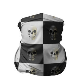 Бандана-труба 3D с принтом Skullchess в Белгороде, 100% полиэстер, ткань с особыми свойствами — Activecool | плотность 150‒180 г/м2; хорошо тянется, но сохраняет форму | хелоуин | череп | черное и белое | шахматы
