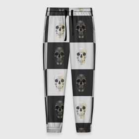 Мужские брюки 3D с принтом Skullchess в Белгороде, 100% полиэстер | манжеты по низу, эластичный пояс регулируется шнурком, по бокам два кармана без застежек, внутренняя часть кармана из мелкой сетки | хелоуин | череп | черное и белое | шахматы