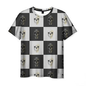 Мужская футболка 3D с принтом Skullchess в Белгороде, 100% полиэфир | прямой крой, круглый вырез горловины, длина до линии бедер | хелоуин | череп | черное и белое | шахматы
