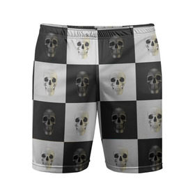 Мужские шорты 3D спортивные с принтом Skullchess в Белгороде,  |  | хелоуин | череп | черное и белое | шахматы