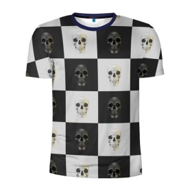 Мужская футболка 3D спортивная с принтом Skullchess в Белгороде, 100% полиэстер с улучшенными характеристиками | приталенный силуэт, круглая горловина, широкие плечи, сужается к линии бедра | хелоуин | череп | черное и белое | шахматы