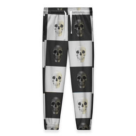 Женские брюки 3D с принтом Skullchess в Белгороде, полиэстер 100% | прямой крой, два кармана без застежек по бокам, с мягкой трикотажной резинкой на поясе и по низу штанин. В поясе для дополнительного комфорта — широкие завязки | хелоуин | череп | черное и белое | шахматы
