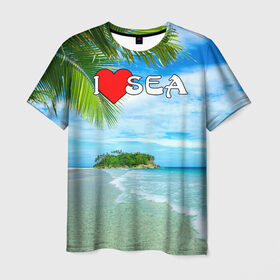 Мужская футболка 3D с принтом Я люблю море в Белгороде, 100% полиэфир | прямой крой, круглый вырез горловины, длина до линии бедер | Тематика изображения на принте: 