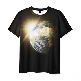 Мужская футболка 3D с принтом Восход солнца в Белгороде, 100% полиэфир | прямой крой, круглый вырез горловины, длина до линии бедер | звёзды | космическое пространство | космос | планета | солнце