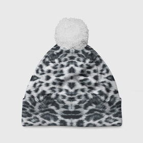 Шапка 3D c помпоном с принтом Снежный Барс в Белгороде, 100% полиэстер | универсальный размер, печать по всей поверхности изделия | Тематика изображения на принте: пятна