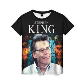 Женская футболка 3D с принтом Стивен Кинг - Король ужасов в Белгороде, 100% полиэфир ( синтетическое хлопкоподобное полотно) | прямой крой, круглый вырез горловины, длина до линии бедер | король ужасов | писатель | триллер | ужасы