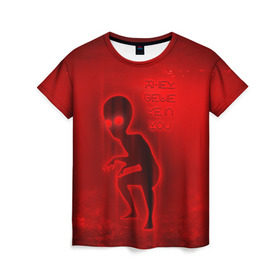 Женская футболка 3D с принтом They belive in you в Белгороде, 100% полиэфир ( синтетическое хлопкоподобное полотно) | прямой крой, круглый вырез горловины, длина до линии бедер | инопланетяне | инопланетянин | красный | марс | марсианин | нло
