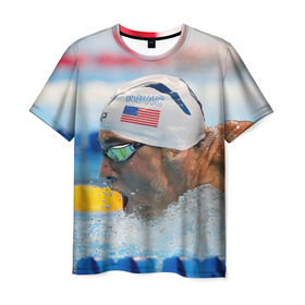 Мужская футболка 3D с принтом Майкл Фелпс в Белгороде, 100% полиэфир | прямой крой, круглый вырез горловины, длина до линии бедер | swimming | бассейн | олимпиада | плавание | пловец | рио | фелпс