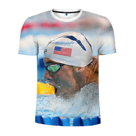 Мужская футболка 3D спортивная с принтом Майкл Фелпс в Белгороде, 100% полиэстер с улучшенными характеристиками | приталенный силуэт, круглая горловина, широкие плечи, сужается к линии бедра | swimming | бассейн | олимпиада | плавание | пловец | рио | фелпс