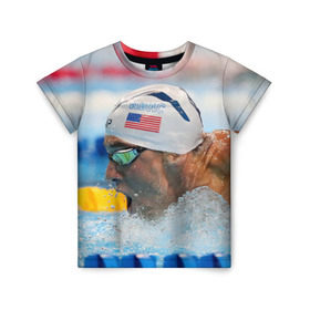 Детская футболка 3D с принтом Майкл Фелпс в Белгороде, 100% гипоаллергенный полиэфир | прямой крой, круглый вырез горловины, длина до линии бедер, чуть спущенное плечо, ткань немного тянется | swimming | бассейн | олимпиада | плавание | пловец | рио | фелпс