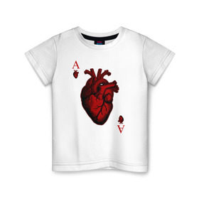 Детская футболка хлопок с принтом Червовый Туз в Белгороде, 100% хлопок | круглый вырез горловины, полуприлегающий силуэт, длина до линии бедер | карта | козырный | козырь | очко | сердце | туз | червовый туз