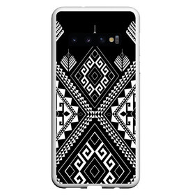 Чехол для Samsung Galaxy S10 с принтом Индейские мотивы в Белгороде, Силикон | Область печати: задняя сторона чехла, без боковых панелей | Тематика изображения на принте: вышивка | орнамент | свитер | черно белый