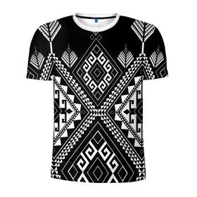 Мужская футболка 3D спортивная с принтом Индейские мотивы в Белгороде, 100% полиэстер с улучшенными характеристиками | приталенный силуэт, круглая горловина, широкие плечи, сужается к линии бедра | Тематика изображения на принте: вышивка | орнамент | свитер | черно белый