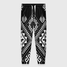 Женские брюки 3D с принтом Индейские мотивы в Белгороде, полиэстер 100% | прямой крой, два кармана без застежек по бокам, с мягкой трикотажной резинкой на поясе и по низу штанин. В поясе для дополнительного комфорта — широкие завязки | вышивка | орнамент | свитер | черно белый