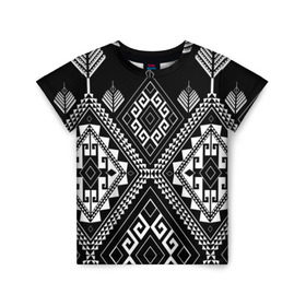 Детская футболка 3D с принтом Индейские мотивы в Белгороде, 100% гипоаллергенный полиэфир | прямой крой, круглый вырез горловины, длина до линии бедер, чуть спущенное плечо, ткань немного тянется | вышивка | орнамент | свитер | черно белый