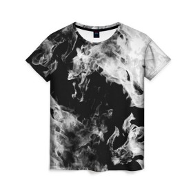 Женская футболка 3D с принтом Дым в Белгороде, 100% полиэфир ( синтетическое хлопкоподобное полотно) | прямой крой, круглый вырез горловины, длина до линии бедер | огонь | черно белый