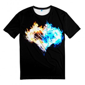 Мужская футболка 3D с принтом Огненное сердце в Белгороде, 100% полиэфир | прямой крой, круглый вырез горловины, длина до линии бедер | Тематика изображения на принте: огонь