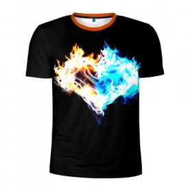 Мужская футболка 3D спортивная с принтом Огненное сердце в Белгороде, 100% полиэстер с улучшенными характеристиками | приталенный силуэт, круглая горловина, широкие плечи, сужается к линии бедра | Тематика изображения на принте: огонь