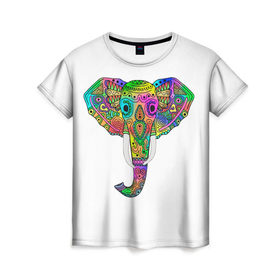 Женская футболка 3D с принтом Радужный слон в Белгороде, 100% полиэфир ( синтетическое хлопкоподобное полотно) | прямой крой, круглый вырез горловины, длина до линии бедер | 