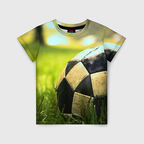 Детская футболка 3D с принтом Футбол в Белгороде, 100% гипоаллергенный полиэфир | прямой крой, круглый вырез горловины, длина до линии бедер, чуть спущенное плечо, ткань немного тянется | стадион | футбольное поле | футбольный мяч