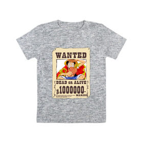 Детская футболка хлопок с принтом Wanted Luffy в Белгороде, 100% хлопок | круглый вырез горловины, полуприлегающий силуэт, длина до линии бедер | ван пис | луффи | разыскивается
