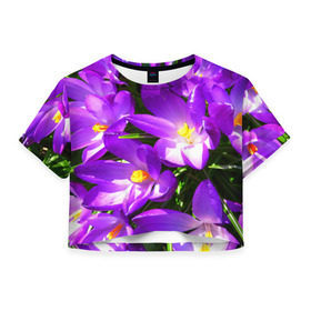 Женская футболка 3D укороченная с принтом Сиреневая прелесть в Белгороде, 100% полиэстер | круглая горловина, длина футболки до линии талии, рукава с отворотами | лепестки | прикольные картинки | сиреневый | цветочки | цветы