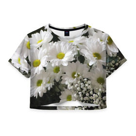 Женская футболка 3D укороченная с принтом Белоснежное цветение в Белгороде, 100% полиэстер | круглая горловина, длина футболки до линии талии, рукава с отворотами | ландыши | лепестки | прикольные картинки | ромашки | цветочки | цветы