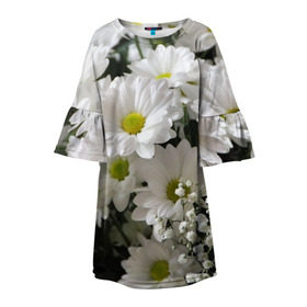 Детское платье 3D с принтом Белоснежное цветение в Белгороде, 100% полиэстер | прямой силуэт, чуть расширенный к низу. Круглая горловина, на рукавах — воланы | ландыши | лепестки | прикольные картинки | ромашки | цветочки | цветы