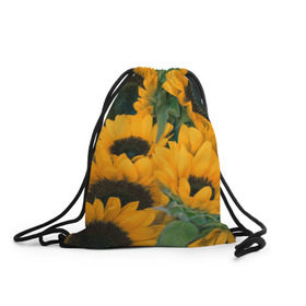 Рюкзак-мешок 3D с принтом Подсолнухи в Белгороде, 100% полиэстер | плотность ткани — 200 г/м2, размер — 35 х 45 см; лямки — толстые шнурки, застежка на шнуровке, без карманов и подкладки | желтый | зеленый | лето | подсолнухи | цветы | черный