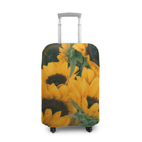 Чехол для чемодана 3D с принтом Подсолнухи в Белгороде, 86% полиэфир, 14% спандекс | двустороннее нанесение принта, прорези для ручек и колес | желтый | зеленый | лето | подсолнухи | цветы | черный