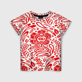 Детская футболка 3D с принтом Хохлома в Белгороде, 100% гипоаллергенный полиэфир | прямой крой, круглый вырез горловины, длина до линии бедер, чуть спущенное плечо, ткань немного тянется | белый | красный | орнамент | растительный
