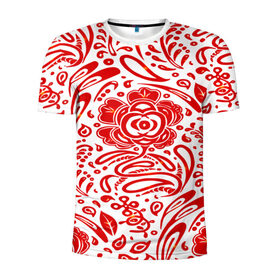 Мужская футболка 3D спортивная с принтом Хохлома в Белгороде, 100% полиэстер с улучшенными характеристиками | приталенный силуэт, круглая горловина, широкие плечи, сужается к линии бедра | Тематика изображения на принте: белый | красный | орнамент | растительный