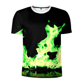Мужская футболка 3D спортивная с принтом Зеленый огонь в Белгороде, 100% полиэстер с улучшенными характеристиками | приталенный силуэт, круглая горловина, широкие плечи, сужается к линии бедра | 