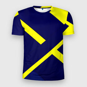 Мужская футболка 3D спортивная с принтом Аirfoil в Белгороде, 100% полиэстер с улучшенными характеристиками | приталенный силуэт, круглая горловина, широкие плечи, сужается к линии бедра | геометрия | желтый | линии | темно синий