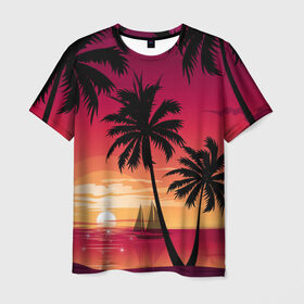 Мужская футболка 3D с принтом Пальмы в Белгороде, 100% полиэфир | прямой крой, круглый вырез горловины, длина до линии бедер | лето | море | пальмы