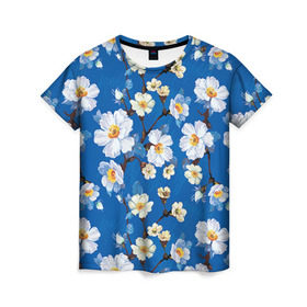 Женская футболка 3D с принтом Цветы ретро 5 в Белгороде, 100% полиэфир ( синтетическое хлопкоподобное полотно) | прямой крой, круглый вырез горловины, длина до линии бедер |   | винтаж | прованс | роза | роспись | узор | цветок | цветы
