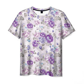 Мужская футболка 3D с принтом Цветы ретро 2 в Белгороде, 100% полиэфир | прямой крой, круглый вырез горловины, длина до линии бедер |   | винтаж | прованс | роза | роспись | узор | цветок | цветы