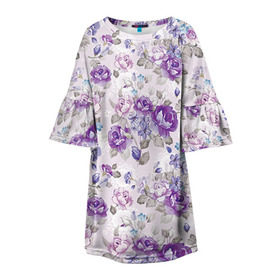 Детское платье 3D с принтом Цветы ретро 2 в Белгороде, 100% полиэстер | прямой силуэт, чуть расширенный к низу. Круглая горловина, на рукавах — воланы |   | винтаж | прованс | роза | роспись | узор | цветок | цветы